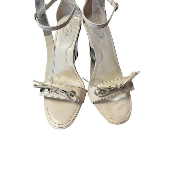 NEW Tod's Ivory Off White Leather Zebra Covered Heels Wedges with Box 39  9 - Picture 3 of 6